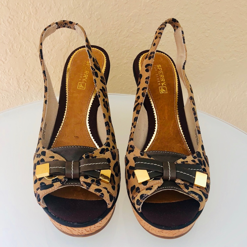 Sperry Top-Sider leopard print sling-back wedge